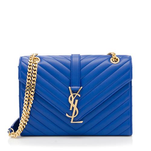 $2800 YSL Yves Saint Laurent Paris Cassandre Classic Large Chevron Royal  Blue Pebbled Leather Shoulder Bag Purse GHW - Lust4Labels
