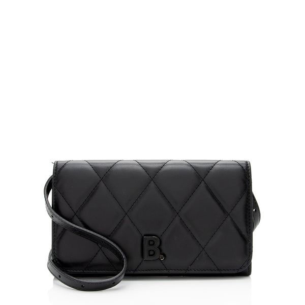 BALENCIAGA Textured Calfskin Lambskin Logo Shopping Phone Holder