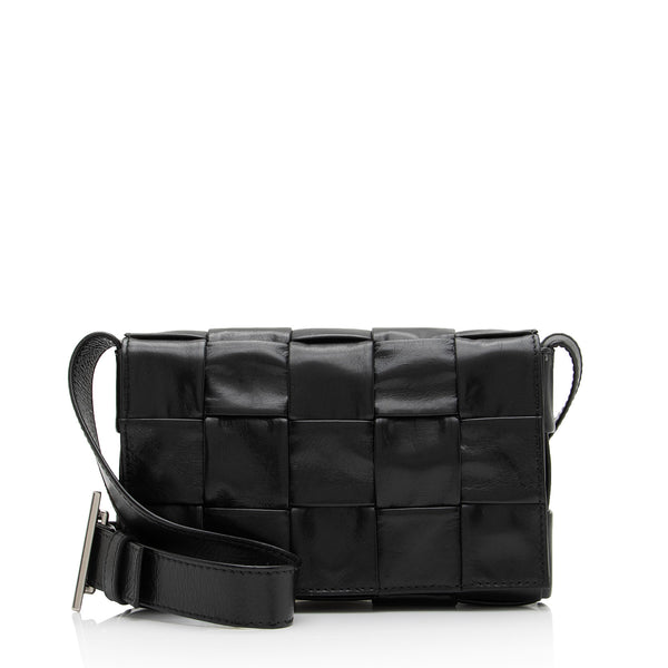 Cassette Mini Leather Shoulder Bag in Grey - Bottega Veneta