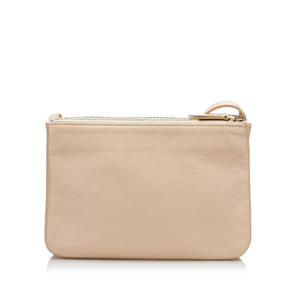 Celine Womens White Leather Small Trio Zip Shoulder Bag Handbag