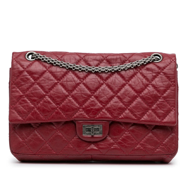 Authentic Chanel Red Aged Calfskin Leather Quilted Medium Easy Flap Shoulder Bag