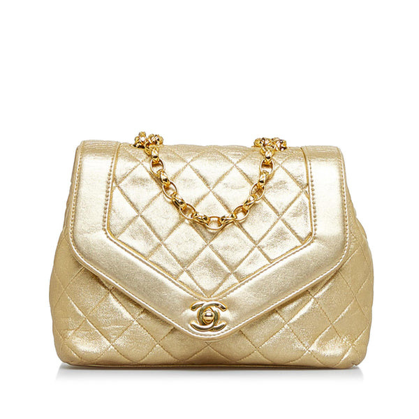 Vintage Chanel Flap Bag Gold Metallic Lambskin Gold Hardware