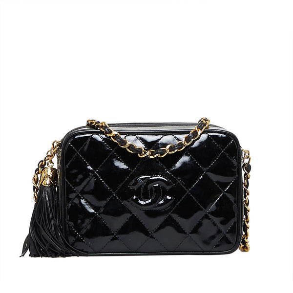 Vintage CHANEL CC Black Patent Leather Mini Crossbody Bag