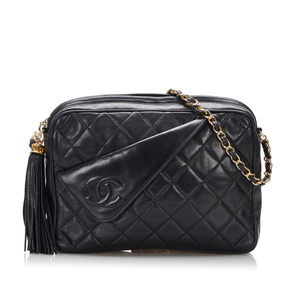 CHANEL Quilted Leather Tassel Camera Bag Black