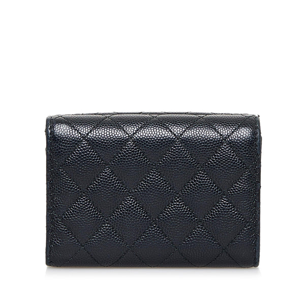 CHANEL Caviarskin Trifold Compact Wallet Moss Green Silver