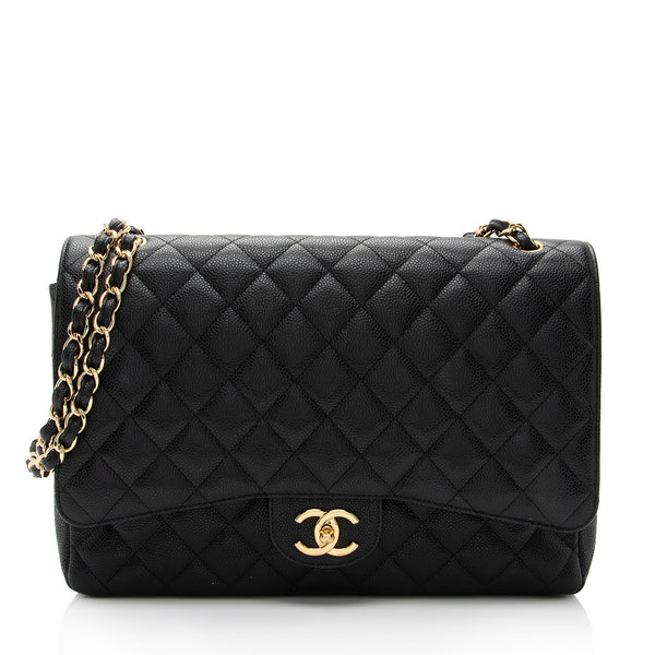 CHANEL Black Caviar Leather Classic Maxi Double Flap Bag Silver Hardwa -  The Purse Ladies