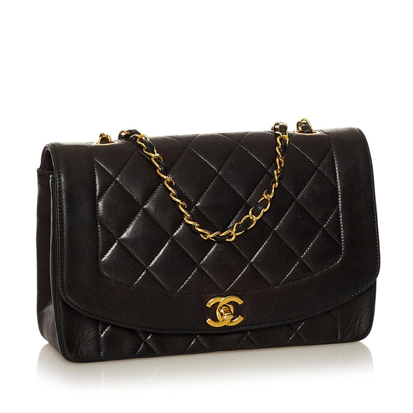 Chanel Diana Bag Small Classic Single Flap Bag Lambskin Leather Black  Vintage