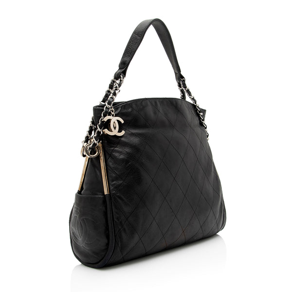 CHANEL Lambskin Quilted Small Hobo Bag Black 1273260