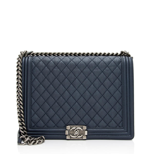 Chanel Blue Caviar Leather Boy Wallet Chanel