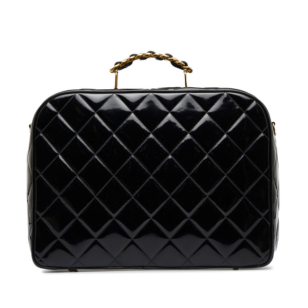 Chanel Vintage Chain Lunch Box Bag Quilted Patent Small Black 20881250