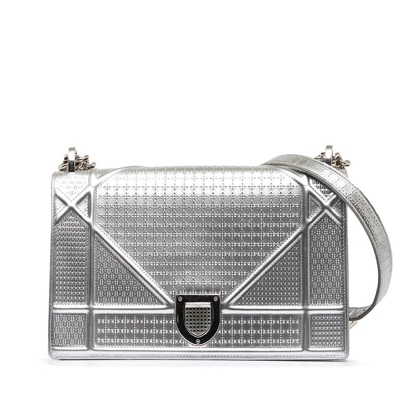Christian Dior Diorama Gray Metallic Micro Cannage Medium Shoulder Bag