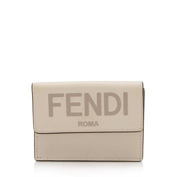 Fendi Roma Black Calfskin Leather Embossed Logo Card Case Wallet