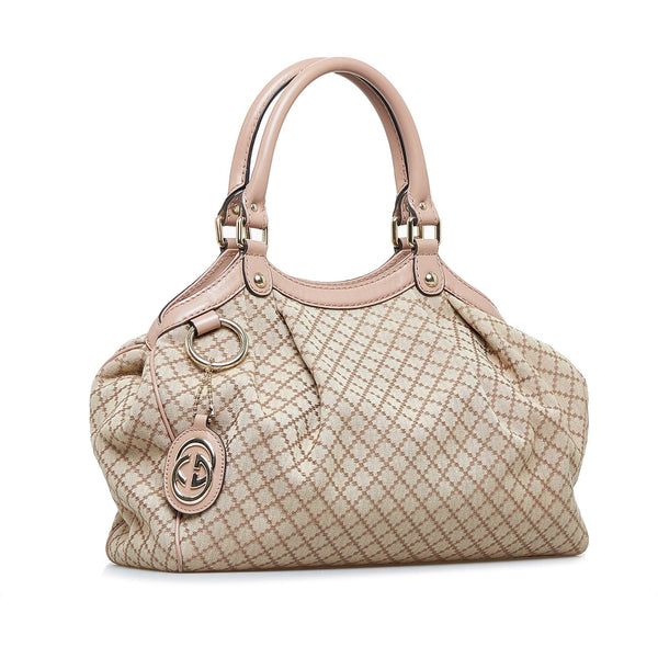 Gucci Beige/Pink Diamante Canvas And Leather Medium Sukey Hobo Gucci