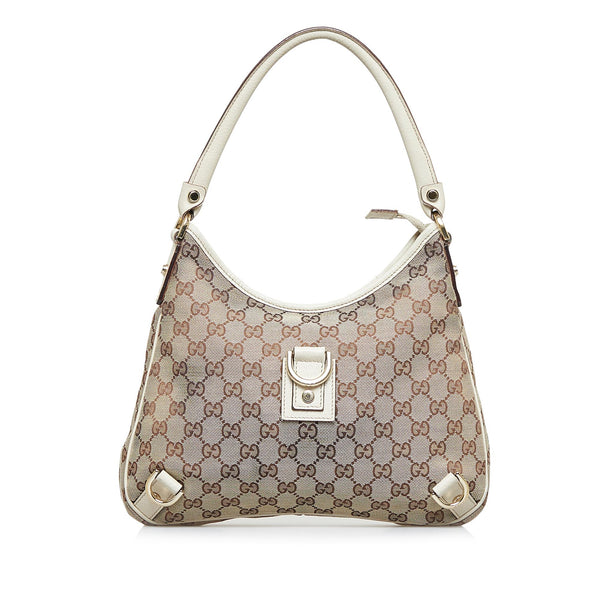 Gucci ABBEY D ring monogram GG & white leather hobo shoulder bag