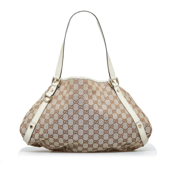 Gucci ABBEY D ring monogram GG & white leather hobo shoulder