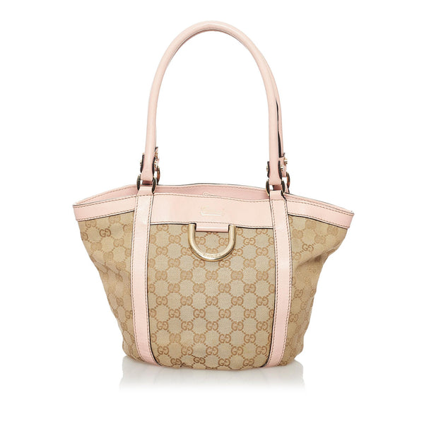 GUCCI D Ring GG Canvas Tote Bag Beige