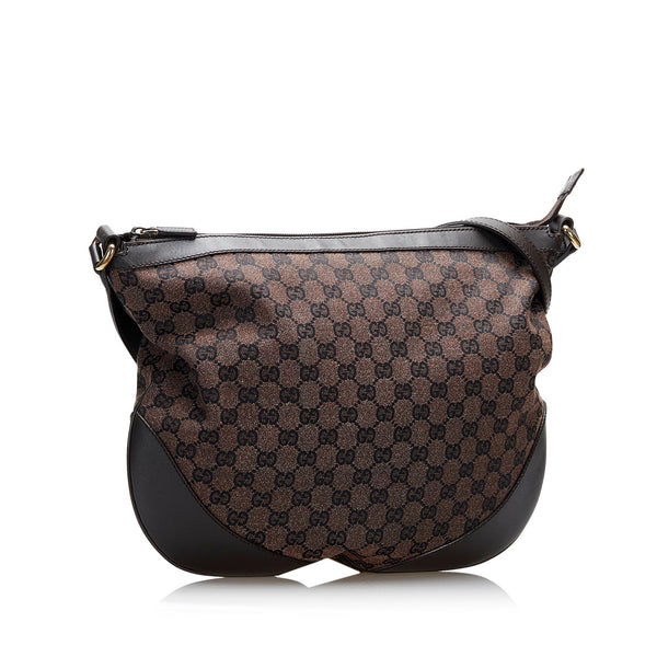 GUCCI Halfmoon Hobo Brown Canvas Shoulder Bag