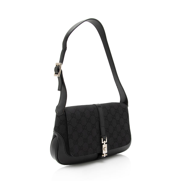 GUCCI Small Tote Black GG Monogram Canvas Shoulder Bag 