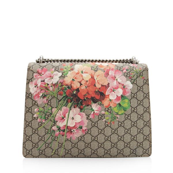 Gucci Gg Blooms Large Canvas & Suede Pouch In Beige Pink