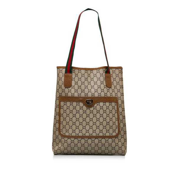 Gucci Vintage - GG Supreme Web Tote Bag - Brown - Leather Handbag