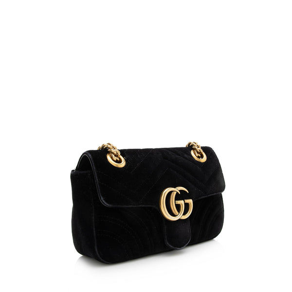 Gucci GG Marmont Velvet Matelasse Mini Black in Velvet with