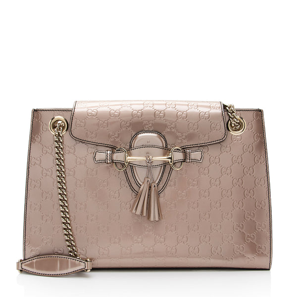 Gucci Metallic Patent Guccissima Leather Emily Large Shoulder Bag