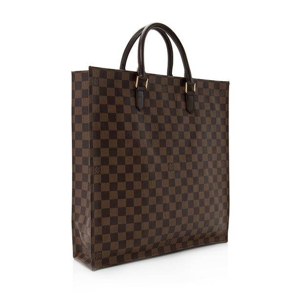 Louis Vuitton Sac Plat shopping bag in ebene damier canvas and brown