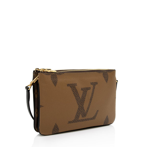 Louis Vuitton Monogram Giant Reverse Double Zip Pochette - Brown