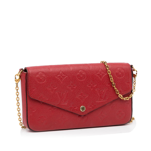 LOUIS VUITTON Pochette Felicie Monogram Empreinte Chain Wallet Red