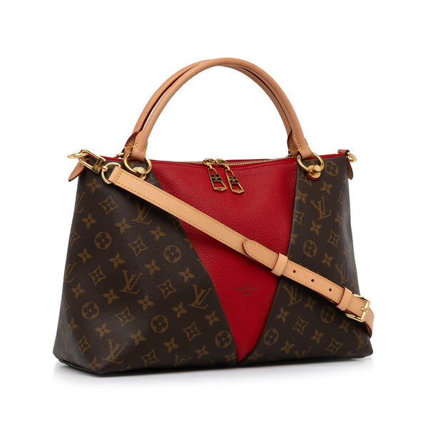 Louis Vuitton Brown/Red Leather and Monogram Canvas Double V Bag