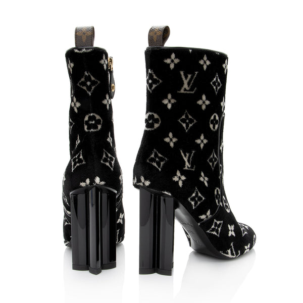 Louis Vuitton Monogram Velvet Silhouette Ankle Boots - Size 7.5 / 37.5, Louis Vuitton Shoes