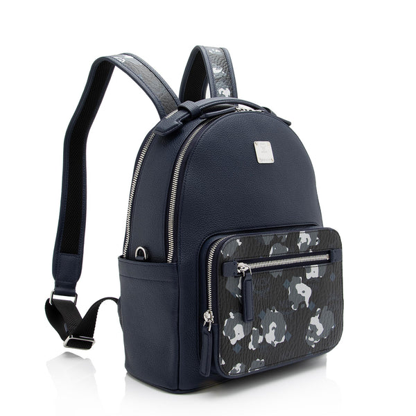 MCM New Camo Stark Floral Visetos Backpack Bag Navy Blue