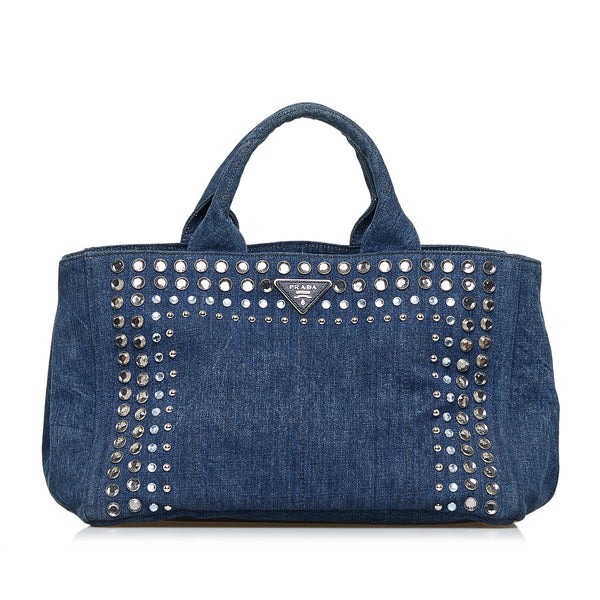 Blue Prada Canapa Studded Handbag