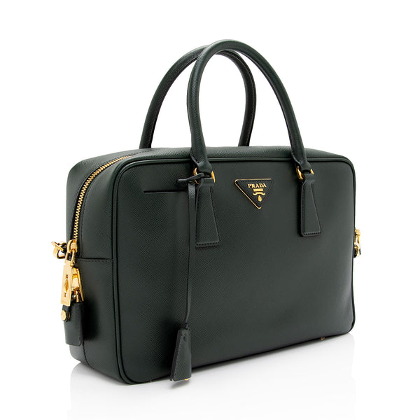 Prada Saffiano Lux Black Medium Satchel Handbag 