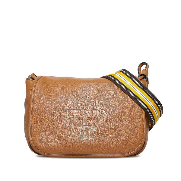SOLD Prada Flap Front Saddle Tan Leather Shoulder bag Gold