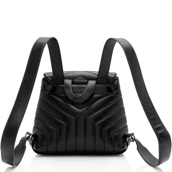 Ysl Calfskin Y Quilted Monogram Loulou Backpack Black Leather, Small