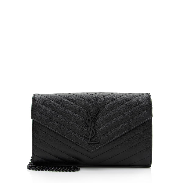 YSL Wallet on Chain Small in Monogram Grain Black Leather and