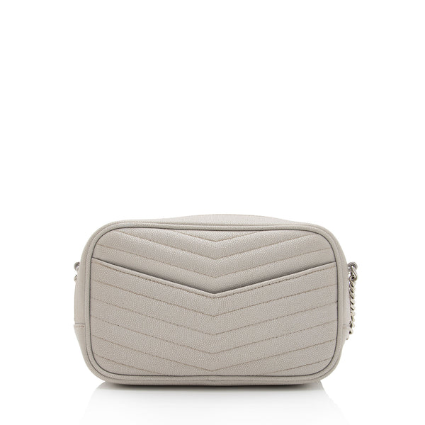 Yves Saint Laurent Grey Chevron Quilted Grained Leather Mini Lou
