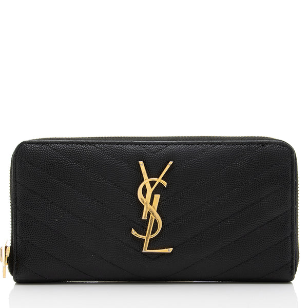 Saint Laurent Matelasse Grain de Poudre Monogram Zip Around Wallet  (SHF-O3K7M8)