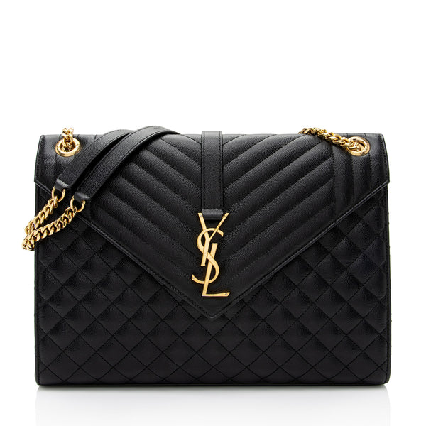 SAINT LAURENT Envelope medium quilted textured-leather shoulder bag