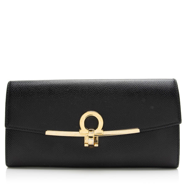 Salvatore Ferragamo Black Leather Gancini Wallet