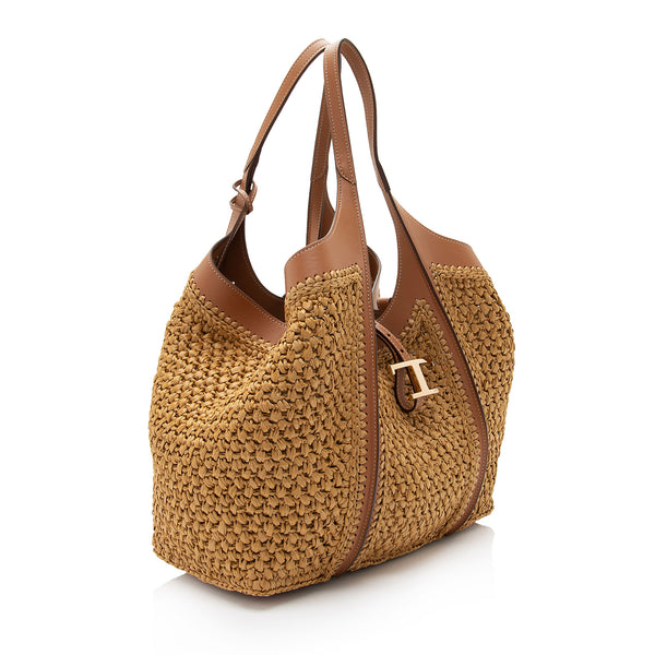 Tory Burch Raffia Leather Slouchy Tote (SHF-UewUdN) – LuxeDH