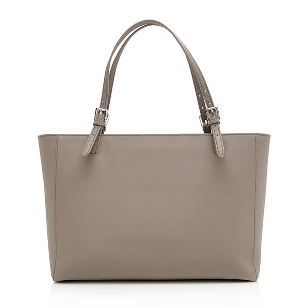 Tory Burch 'York' Small Leather Buckle Tote in Gray