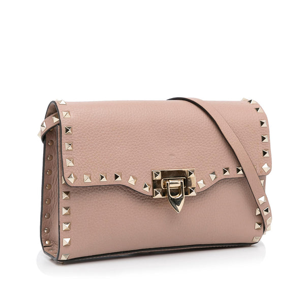 VALENTINO Rockstud Leather Clutch Bag Pink