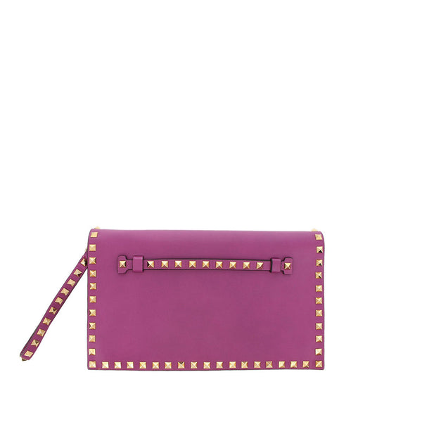 Valentino Purple Leather Rockstud Clutch Pouch