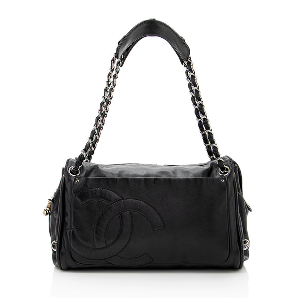 Chanel Black Patent Leather Luxe Ligne Accordion Flap Bag Chanel