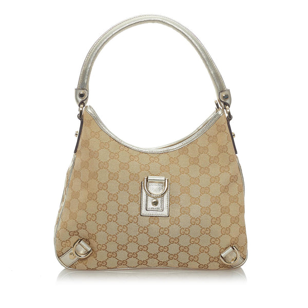 Gucci Gold Original GG Canvas D-Ring Abbey Shoulder Bag Small