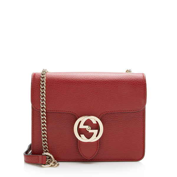 Gucci Red Leather Marmont Interlocking GG Crossbody Bag