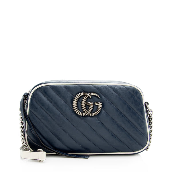 GUCCI GG Marmont Small Shoulder Bag in Blue Matelassé Leather