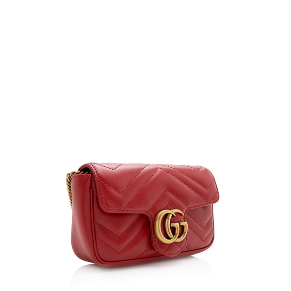 GUCCI Red Matelasse Leather Super Mini Marmont Crossbody Bag - The